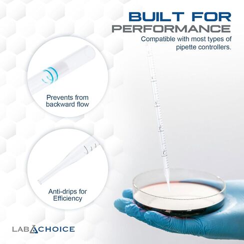LabChoice Serological Pipettes - 200 Count - Plastic Disposable Sterile Pipettes, Individually Packed Graduated Transfer Pipette for Laboratory Use - 5mL, Blue in Saudi Arabia