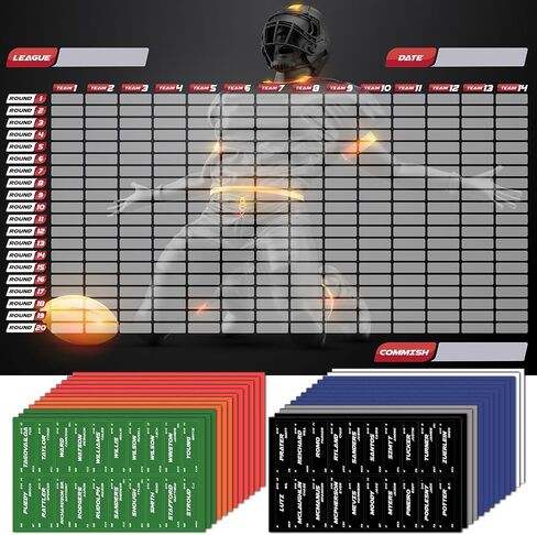 VOOVOO Extra Large Fantasy Football Draft Board 2025-2026 Kit, 6 * 4 Ft Premium Color Waterproof Fantasy Draft Board - 14 Teams 20 Rounds, Include 480+ Labels (Top Rookie Sticker), Blank Stickers in Saudi Arabia