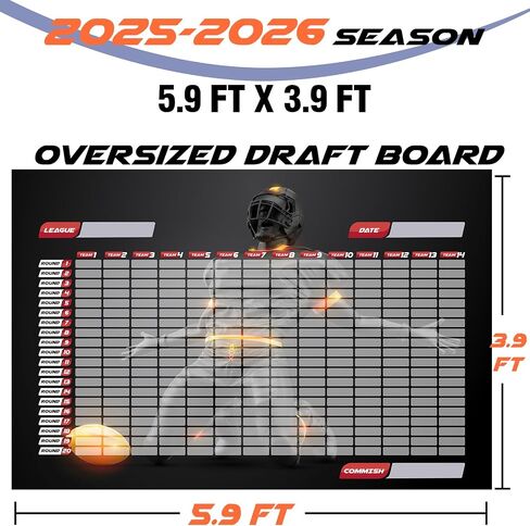 VOOVOO Extra Large Fantasy Football Draft Board 2025-2026 Kit, 6 * 4 Ft Premium Color Waterproof Fantasy Draft Board - 14 Teams 20 Rounds, Include 480+ Labels (Top Rookie Sticker), Blank Stickers in Saudi Arabia