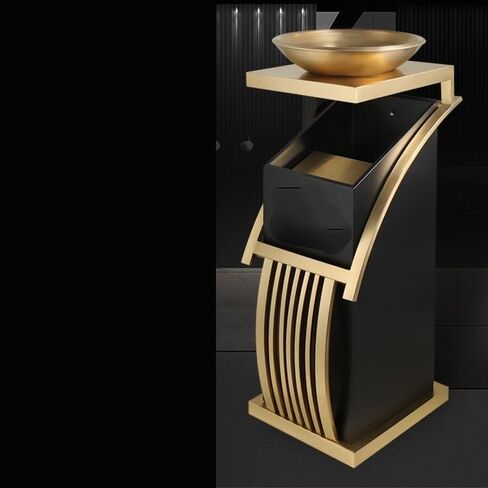 Vertical Ashtray, Kitchen Trash Can Bathroom Trash Can Trash Can Hotel Ktv Lobby Hall Corridor Elevator Entrance Vertical Stainless Steel(Gold) in Saudi Arabia