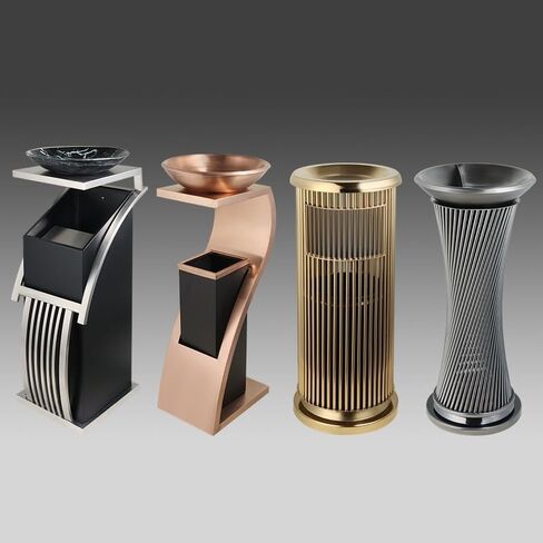 Vertical Ashtray, Kitchen Trash Can Bathroom Trash Can Trash Can Hotel Ktv Lobby Hall Corridor Elevator Entrance Vertical Stainless Steel(Gold) in Saudi Arabia