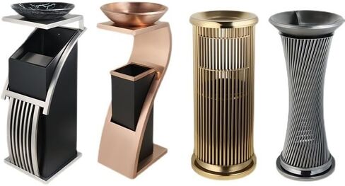 Vertical Ashtray, Kitchen Trash Can Bathroom Trash Can Trash Can Hotel Ktv Lobby Hall Corridor Elevator Entrance Vertical Stainless Steel(Gold) in Saudi Arabia
