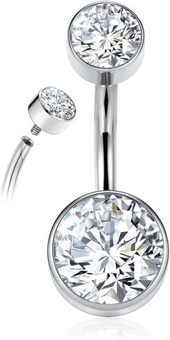 PEAKLINK Titanium Belly Button Ring 14G Belly Jewelry with Double CZ Navel Bar Internally Threaded Belly Barbell Navel Jewelry Navel Belly Piercing for Women 10mm in Kuwait