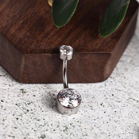 PEAKLINK Titanium Belly Button Ring 14G Belly Jewelry with Double CZ Navel Bar Internally Threaded Belly Barbell Navel Jewelry Navel Belly Piercing for Women 10mm in Kuwait