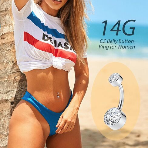 PEAKLINK Titanium Belly Button Ring 14G Belly Jewelry with Double CZ Navel Bar Internally Threaded Belly Barbell Navel Jewelry Navel Belly Piercing for Women 10mm in Kuwait
