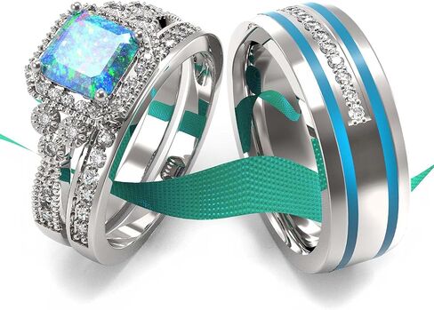 Wedding Ring Sets His And Hers Promise Ring Wedding Ring Sets His And Hers Couples Women 925 Sterling Silver Square Cut Moissanite Man titanium Wedding Band in Saudi Arabia