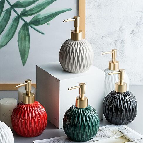 Ceramics Gold Soap Dispenser for Bathroom, Relief Soap Dispenser for Kitchen Sink, 400ml/13.5Oz Refillable Liquid Hand Soap Bottle with Gold Pump (White). in Saudi Arabia