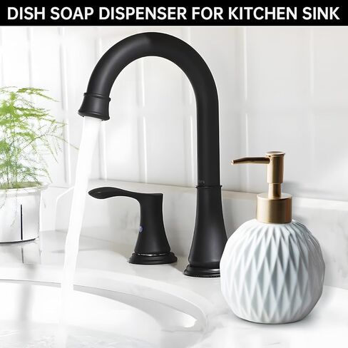 Ceramics Gold Soap Dispenser for Bathroom, Relief Soap Dispenser for Kitchen Sink, 400ml/13.5Oz Refillable Liquid Hand Soap Bottle with Gold Pump (White). in Saudi Arabia