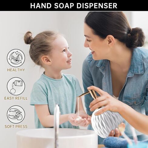 Ceramics Gold Soap Dispenser for Bathroom, Relief Soap Dispenser for Kitchen Sink, 400ml/13.5Oz Refillable Liquid Hand Soap Bottle with Gold Pump (White). in Saudi Arabia