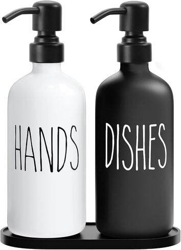 MOMEEMO Hand Soap Dispenser for Bathroom, Soap and Lotion Dispenser Set with Silver Metal Pump, Suitable for Farmhouse Bathroom Decor. (White & Silver) in Saudi Arabia