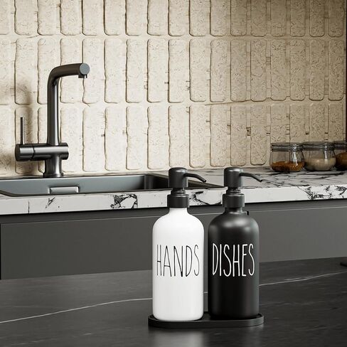 MOMEEMO Hand Soap Dispenser for Bathroom, Soap and Lotion Dispenser Set with Silver Metal Pump, Suitable for Farmhouse Bathroom Decor. (White & Silver) in Saudi Arabia