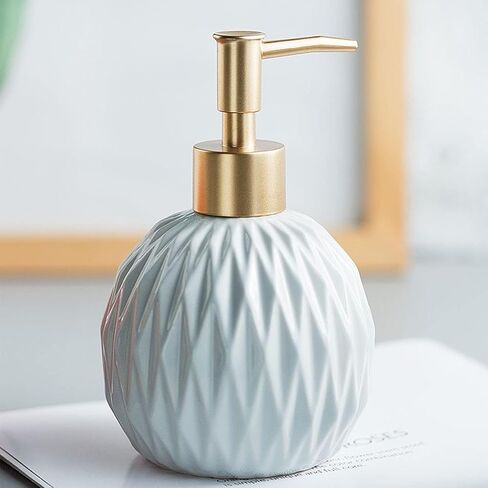 Ceramics Gold Soap Dispenser for Bathroom, Relief Soap Dispenser for Kitchen Sink, 400ml/13.5Oz Refillable Liquid Hand Soap Bottle with Gold Pump (White). in Saudi Arabia