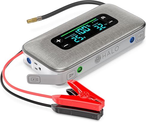هالو بولت النهائي 3 محمولة بطارية بطارية القفز | 130 PSI Air Compressor ، 55.5WH USB Power Bank ، شاشة كبيرة ، أضواء طارئة وشاحن ، يقفز سيارات سيارات وشاحنات ، تضخيم الإطارات - الأسود in Saudi Arabia