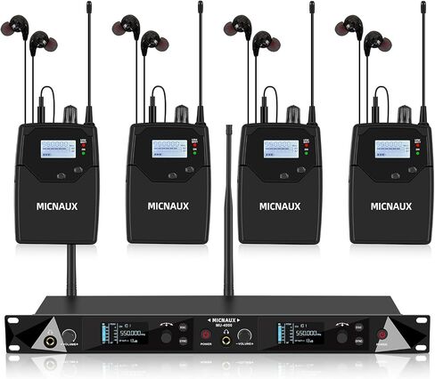 Wireless in Ear Monitor System ، نظامان UHF Pro Mono IEM للموسيقيين المغنيين ، الترددات 2x40 ، نطاق 330 قدمًا ، جهاز إرسال رف ومستقبل Bodypacks للفرقة ، الاستوديو (2 حزمة) in Kuwait