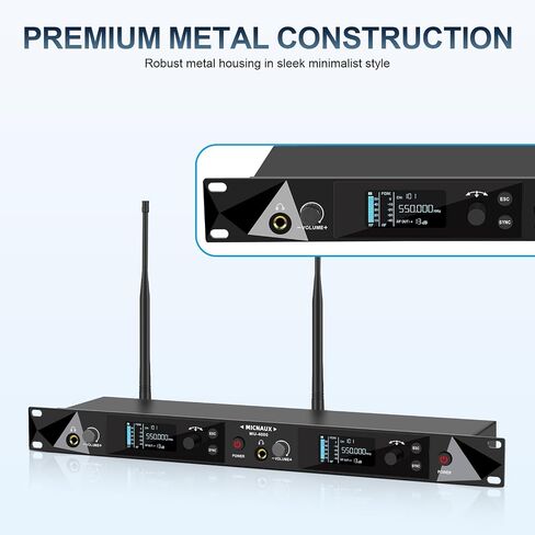 Wireless in Ear Monitor System ، نظامان UHF Pro Mono IEM للموسيقيين المغنيين ، الترددات 2x40 ، نطاق 330 قدمًا ، جهاز إرسال رف ومستقبل Bodypacks للفرقة ، الاستوديو (2 حزمة) in Kuwait