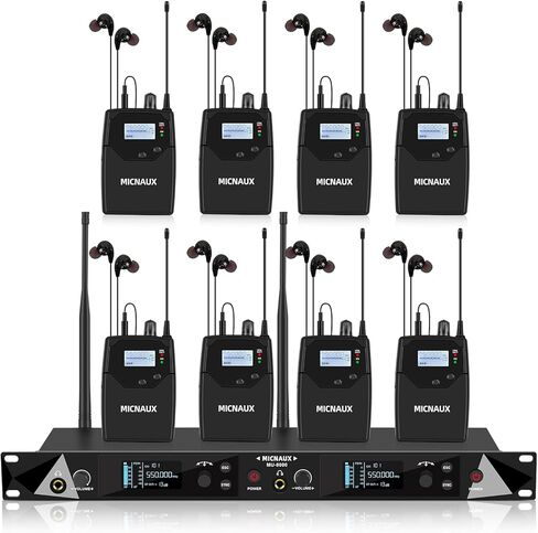 Wireless in Ear Monitor System ، نظامان UHF Pro Mono IEM للموسيقيين المغنيين ، الترددات 2x40 ، نطاق 330 قدمًا ، جهاز إرسال رف ومستقبل Bodypacks للفرقة ، الاستوديو (2 حزمة) in Kuwait