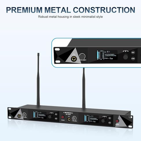 Wireless in Ear Monitor System ، نظامان UHF Pro Mono IEM للموسيقيين المغنيين ، الترددات 2x40 ، نطاق 330 قدمًا ، جهاز إرسال رف ومستقبل Bodypacks للفرقة ، الاستوديو (2 حزمة) in Kuwait