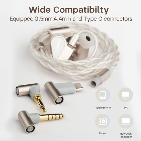 HiFiGo TANCHJIM Fission in-Ear Monitor, Customized Dynamic Driver Gaming Earbuds w/ 12-Tuning Modes Interchangeable 3.5/4.4/USB-C Cable Hybrid IEM Earphones Suitable for Game & Audio (Champagne Gold) in Saudi Arabia