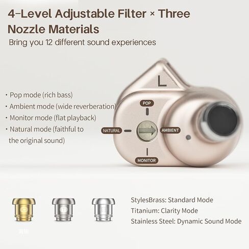 HiFiGo TANCHJIM Fission in-Ear Monitor, Customized Dynamic Driver Gaming Earbuds w/ 12-Tuning Modes Interchangeable 3.5/4.4/USB-C Cable Hybrid IEM Earphones Suitable for Game & Audio (Champagne Gold) in Saudi Arabia