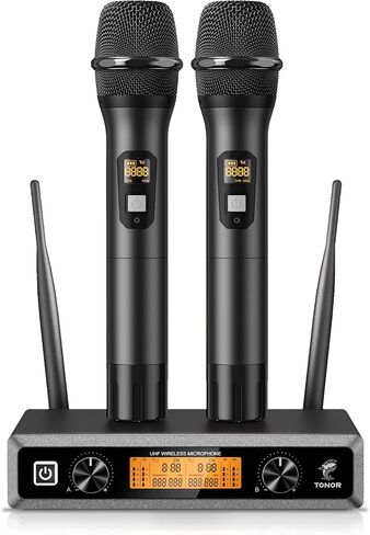 TONOR Wireless Microphones, Metal Dual Professional UHF Cordless Dynamic Mic Handheld Microphone System for Home Karaoke, Meeting, Party, Church, DJ, Wedding, Home KTV Set, 200ft, TW-820 Silver in Saudi Arabia