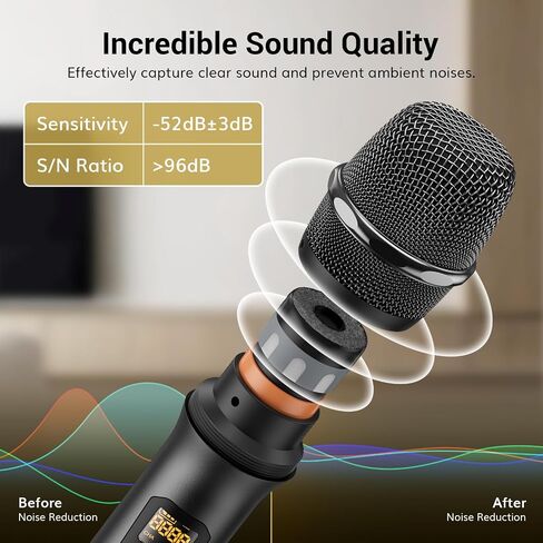 TONOR Wireless Microphones, Metal Dual Professional UHF Cordless Dynamic Mic Handheld Microphone System for Home Karaoke, Meeting, Party, Church, DJ, Wedding, Home KTV Set, 200ft, TW-820 Silver in Saudi Arabia