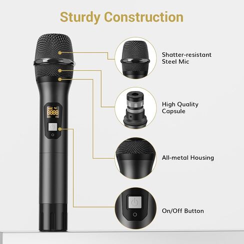 TONOR Wireless Microphones, Metal Dual Professional UHF Cordless Dynamic Mic Handheld Microphone System for Home Karaoke, Meeting, Party, Church, DJ, Wedding, Home KTV Set, 200ft, TW-820 Silver in Saudi Arabia