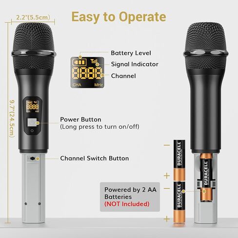 TONOR Wireless Microphones, Metal Dual Professional UHF Cordless Dynamic Mic Handheld Microphone System for Home Karaoke, Meeting, Party, Church, DJ, Wedding, Home KTV Set, 200ft, TW-820 Silver in Saudi Arabia