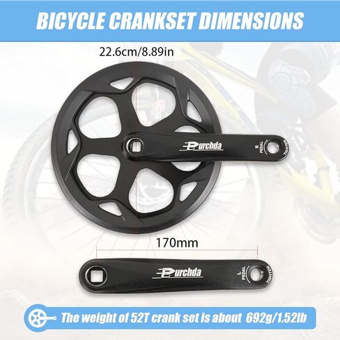 Crankset الدراجة لـ Ebike: 48T/52T الدراجة العالمية Crankset مجموعة غطاء مزدوج سلسلة سبيكة الألومنيوم 170 مم للسرعة الفردية و 6/7/8 الدراجات الكهربائية ، دراجة الإطارات الدهون (أداة إزالة الكرنك) in Kuwait