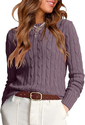 Womens Fall Sweaters 2025 Trendy Cable Knit Long Sleeve Crewneck Business Tops Casual Outfit Lightweight Sweater for Women in Kuwait