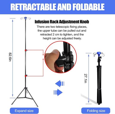 Portable IV Poles, Collapsible Medical IV Poles Stands, Aluminum Alloy IV Supplies Tripod with 4 Hook for Home Care/Infusion/Clinic/Hospitals (2) in Saudi Arabia