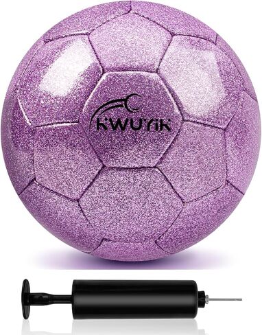 Size 3 4 5 Glitter Pink Gold Purple Soccer Ball Set with Pump Youth Soccer Ball for Kids Aged 4-6 6-8 8-12 Toddler Soccer Ball Soft Training Ball Practice for Teens Children Adults Boys Girls in Kuwait