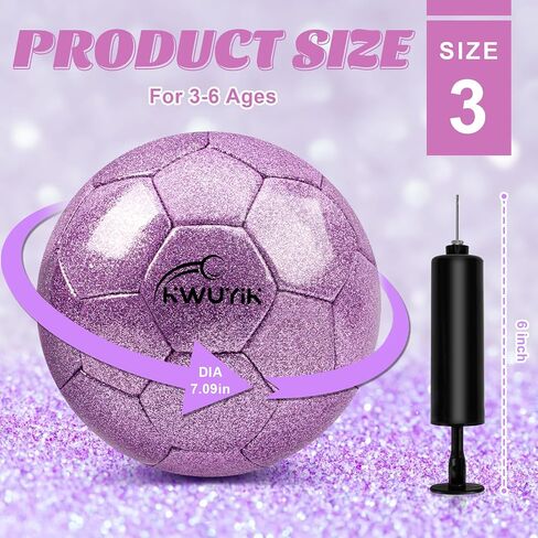 Size 3 4 5 Glitter Pink Gold Purple Soccer Ball Set with Pump Youth Soccer Ball for Kids Aged 4-6 6-8 8-12 Toddler Soccer Ball Soft Training Ball Practice for Teens Children Adults Boys Girls in Kuwait