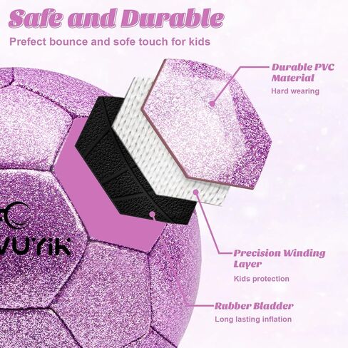 Size 3 4 5 Glitter Pink Gold Purple Soccer Ball Set with Pump Youth Soccer Ball for Kids Aged 4-6 6-8 8-12 Toddler Soccer Ball Soft Training Ball Practice for Teens Children Adults Boys Girls in Kuwait