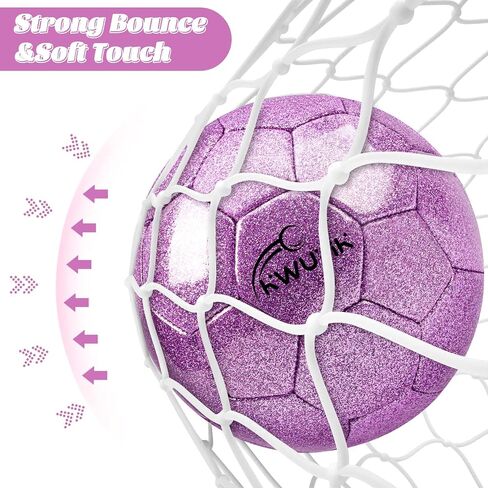 Size 3 4 5 Glitter Pink Gold Purple Soccer Ball Set with Pump Youth Soccer Ball for Kids Aged 4-6 6-8 8-12 Toddler Soccer Ball Soft Training Ball Practice for Teens Children Adults Boys Girls in Kuwait