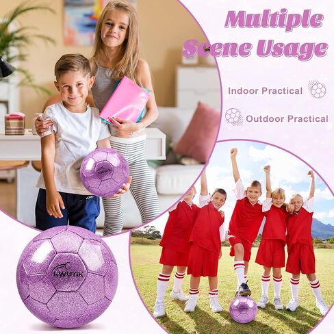 Size 3 4 5 Glitter Pink Gold Purple Soccer Ball Set with Pump Youth Soccer Ball for Kids Aged 4-6 6-8 8-12 Toddler Soccer Ball Soft Training Ball Practice for Teens Children Adults Boys Girls in Kuwait