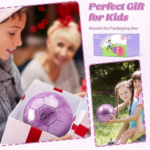 Size 3 4 5 Glitter Pink Gold Purple Soccer Ball Set with Pump Youth Soccer Ball for Kids Aged 4-6 6-8 8-12 Toddler Soccer Ball Soft Training Ball Practice for Teens Children Adults Boys Girls in Kuwait