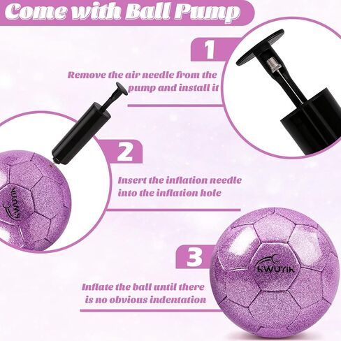 Size 3 4 5 Glitter Pink Gold Purple Soccer Ball Set with Pump Youth Soccer Ball for Kids Aged 4-6 6-8 8-12 Toddler Soccer Ball Soft Training Ball Practice for Teens Children Adults Boys Girls in Kuwait