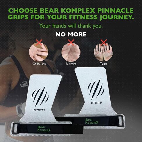 Bear KompleX No Hole Pinnacle Hand Grips for Workouts, Pull-ups, Weightlifting, WOD Gymnastics, Crosstraining Palm Grips with Wrist Wraps, Hand Protection from Rips and Blisters, 1 Pair in Kuwait
