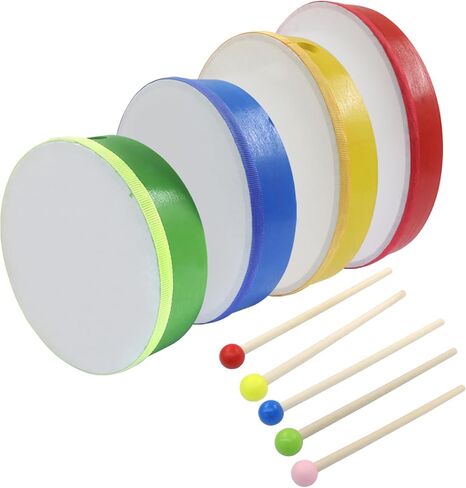Zorfeter 4 Pcs Hand Drums, Multicolor Wood Frame Drum Set Drum Stick for Beginners Home Party Supplies(12", 10", 8", 6") in Saudi Arabia