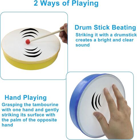 Zorfeter 4 Pcs Hand Drums, Multicolor Wood Frame Drum Set Drum Stick for Beginners Home Party Supplies(12", 10", 8", 6") in Saudi Arabia