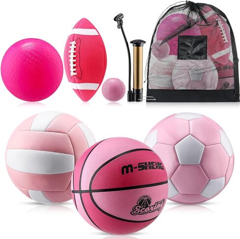 6 Pcs Multi Sport Ball Set Official Size Football, Basketball, Soccer, Volleyball, Playground Ball, Baseball with Equipment Bag Pump for Teen Adult Sport Gift Back to School in Saudi Arabia