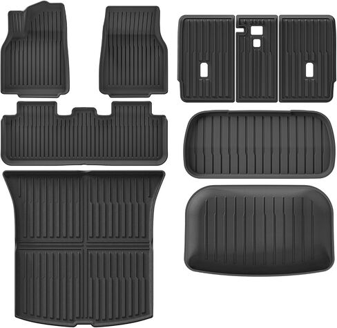 LUCKEASY 4PCS Rear & Front Trunk Mat& Backrest Mat& Trunk Lower Mat for 2025 Tesla Model Y Juniper New 5 Seat Floor Liners Cargo Liner Backrest Liner Waterproof All-Weather Accessories TPE Black in Saudi Arabia