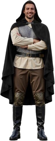 MCJC Medieval Hooded Cloak, Halloween Costume Cape, Black Velvet with Hood, Renaissance Robe in Saudi Arabia