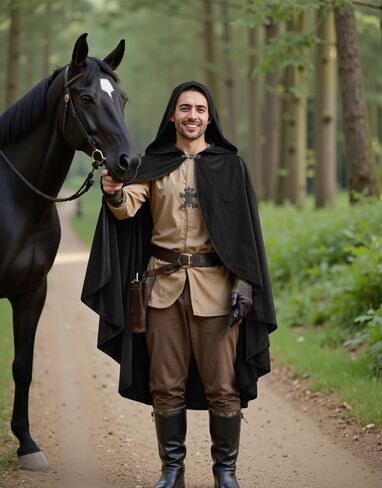MCJC Medieval Hooded Cloak, Halloween Costume Cape, Black Velvet with Hood, Renaissance Robe in Saudi Arabia