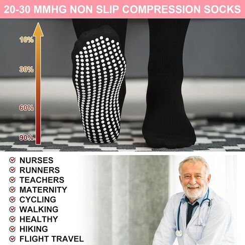 3 Pair Non Slip Compression Socks for Women Men 20-30 Mmhg Anti Skid Graduated Compression Socks in Saudi Arabia