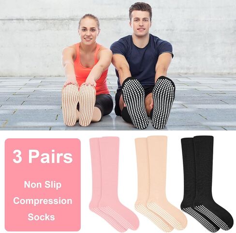 3 Pair Non Slip Compression Socks for Women Men 20-30 Mmhg Anti Skid Graduated Compression Socks in Saudi Arabia