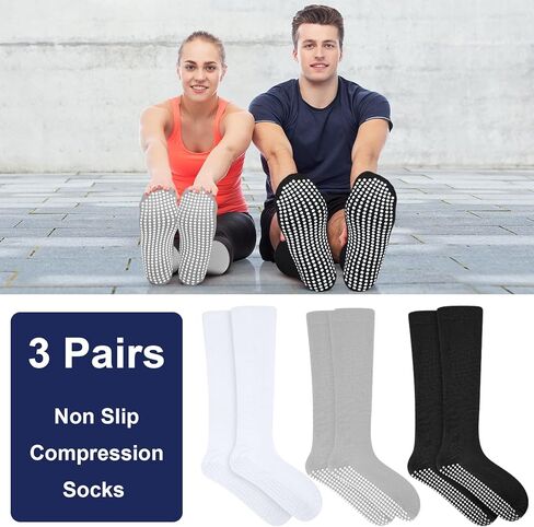 3 Pair Non Slip Compression Socks for Women Men 20-30 Mmhg Anti Skid Graduated Compression Socks in Saudi Arabia