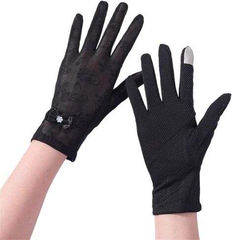 Ice Silk Gloves Women's Thin Breathable Lace Driving Riding Elastic Touch Screen Spring and Autumn(D) in Saudi Arabia