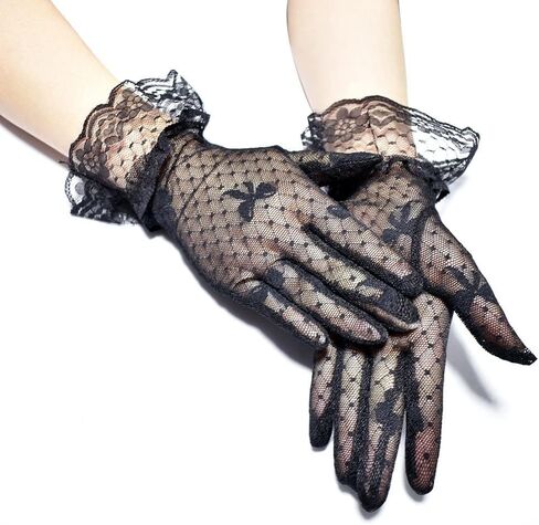 Women's Sun Protection Driving Gloves Short Bow Bow Lace Mesh Wedding Gloves Women in Saudi Arabia