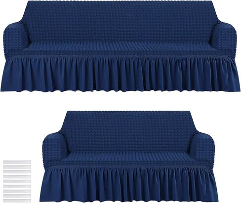 2 PCS Sofa Slipcover مجموعة لأريكة أريكة أريكة الأريكة مع تنورة متينة قابلة للغسل أغطية الأثاث المرن مرنة قابلة للتمديد لأريكة كرسي أريكة الأريكة (أسود) in Saudi Arabia